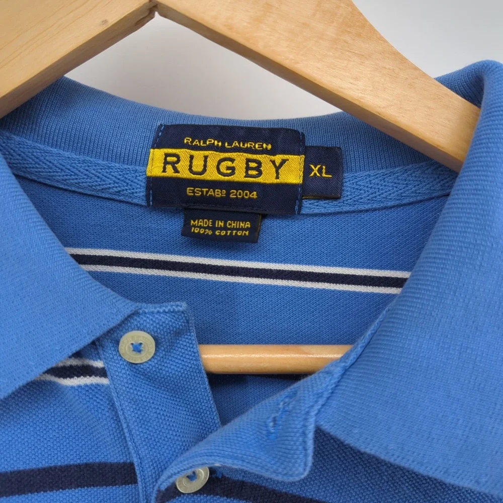 Ralph Lauren Rugby Polo‎ Shirt Men's XL Multicolor Stripe Pony Blue White Preppy